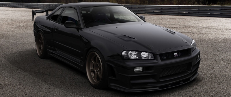 silver colored, land vehicle, outdoors, black, Nissan Skyline GT-R, no people, black color, sedan, crash, high angle view, sports car, car, racecar, benz
