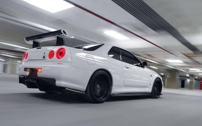 crime, land vehicle, no people, illuminated, JDM, red, 1080P, silver colored, street, speed, Nissan Skyline GT-R R34 V-Spec II, mode of transportation