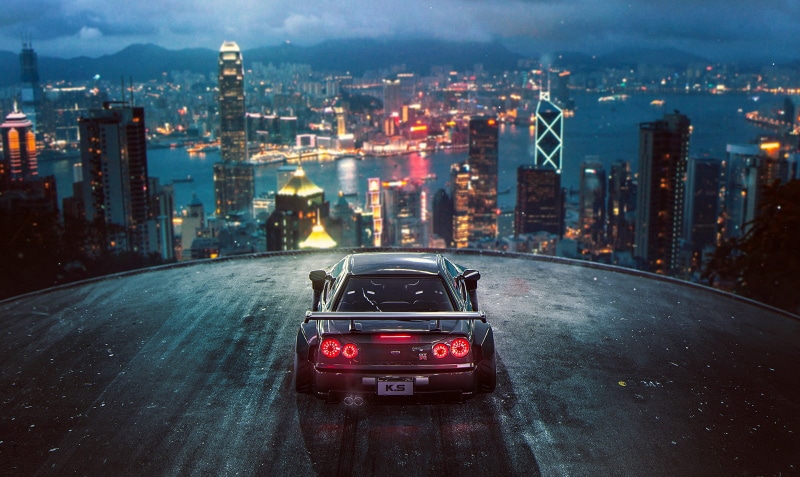 Khyzyl Saleem, render, car, 3D, 720P, city, Dubai, Nissan GTR