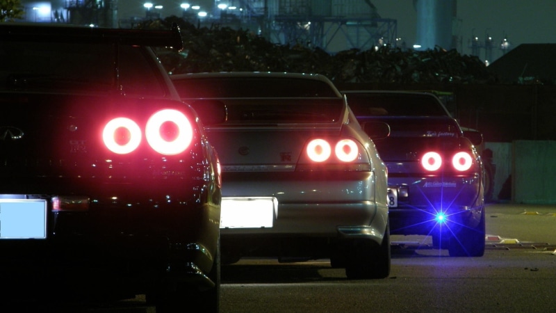 r33, street, r32, outdoors, transportation, vehicles, backview, communication, nissan, gtr, motor vehicle, city, illuminated, Cars, skyline, 1920x1080