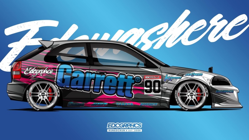render, artwork, Honda Civic EK, EDC Graphics, JDM, Honda, race cars, Japanese cars, 1080P