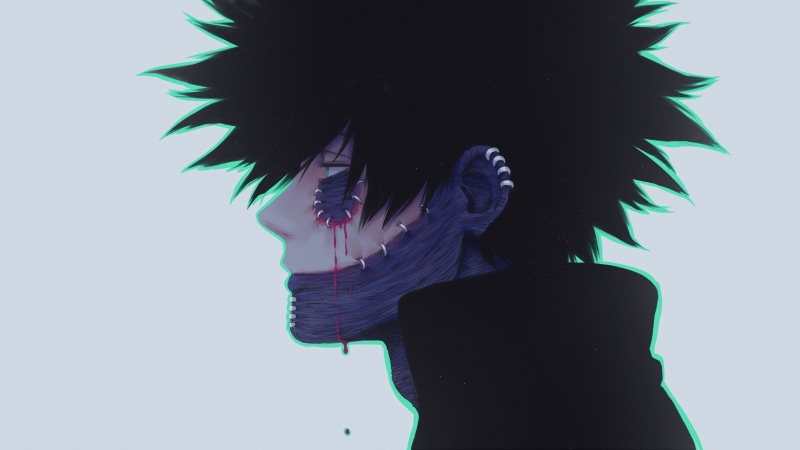 white background, blood, green, drawing, dark, digital, Boku no Hero Academia, environment, digital art, anime, anime boys, digital painting, concept art