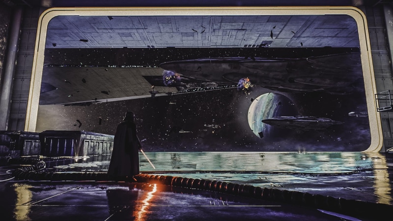 architecture, nature, night, illuminated, indoors, Darth Vader, wars, digital art, water, built structure, reflection, transportation, wet, Star Wars, movies