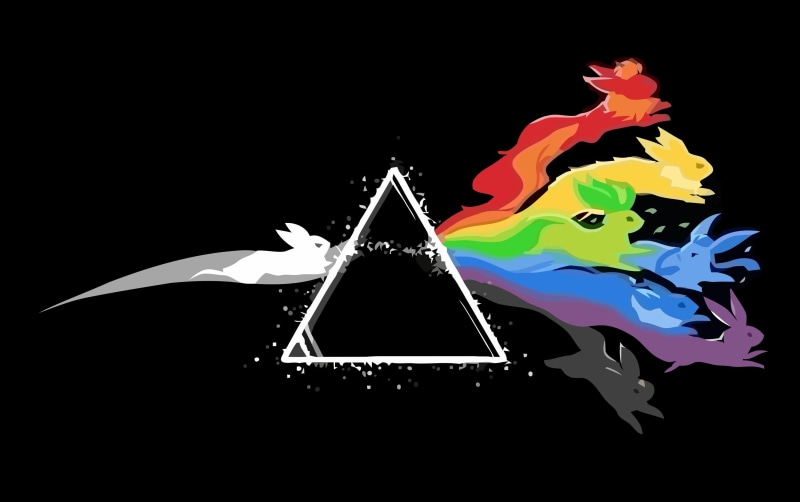 variation, studio shot, nature, communication, copy space, still life, creativity, close-up, paint, multi colored, water, eevee, reflection, pokemon, black background
