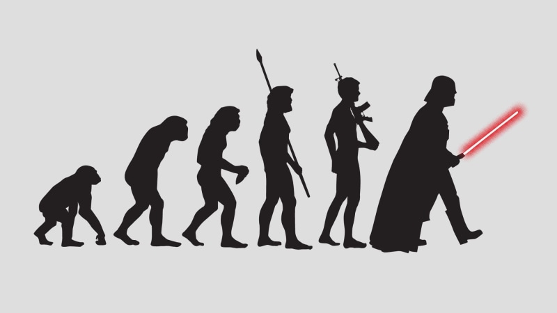 evolution, man, cut out, friendship, lifestyles, illustration, Darth Vader, people, men, white background, star, wars, togetherness, studio shot, bonding