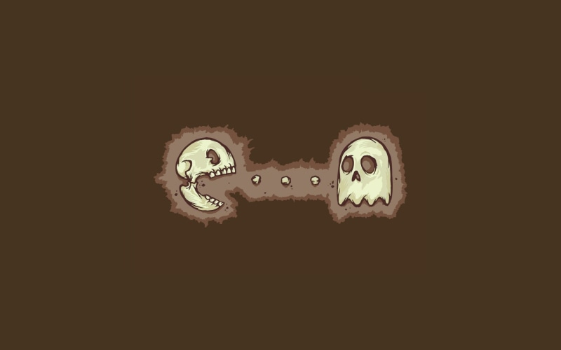 video games, art and craft, technology, 1080P, time, Pac-Man, minimalism, indoors, close-up, skull, illustration, representation, man, creativity, no people