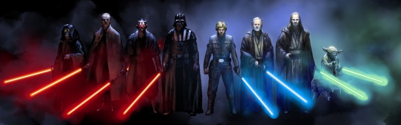 Qui-Gon Jinn, Darth Maul, Darth Sidious, Jedi, Anakin Skywalker, Emperor Palpatine, Count Dooku, Star Wars, lightsaber, Sith, dual monitors, multiple display