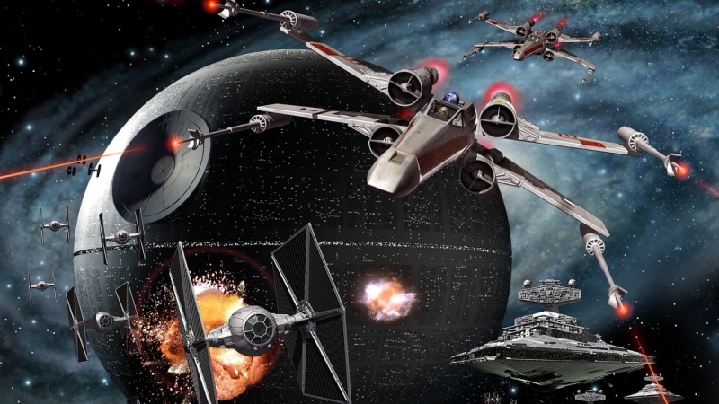 close-up, themed, equipment, X-wing, motion, protection, no people, star, poster, smoke - physical structure, workshop, transportation, industry, indoors