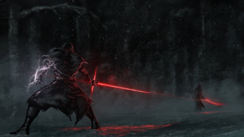 digital, smoke - Physical Structure, full length, horse, illuminated, motion, one Person, dark, 1080P, red, two people, sea, real people, Star Wars: The Force Awakens