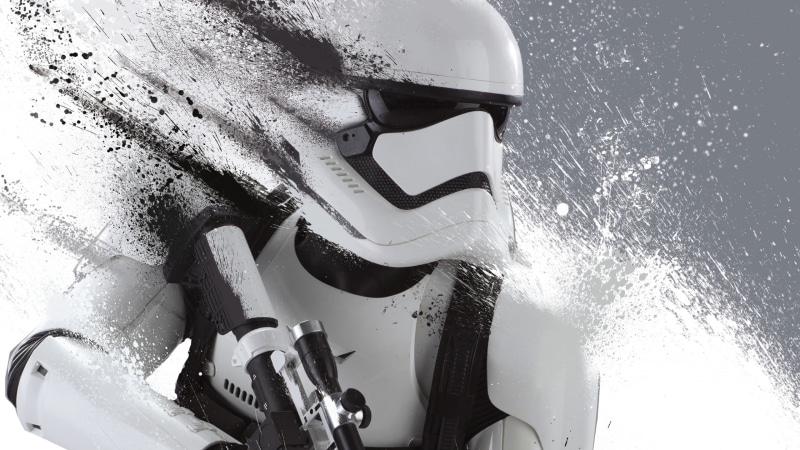 multiple display, monochrome, artwork, dual monitors, Star Wars: The Force Awakens, paint splatter, Star Wars, stormtrooper, 2K