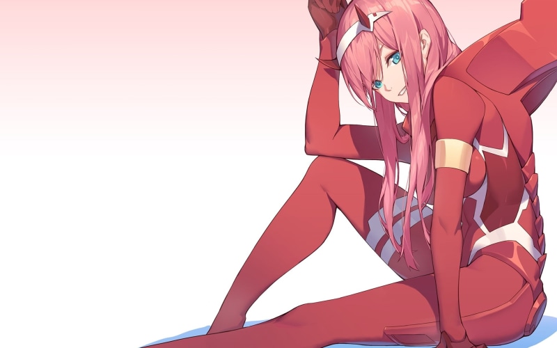 Anime, white background, side view, hairstyle, fashion, young adult, young women, women, digital, pink, zero two, adult, pink hair, copy space