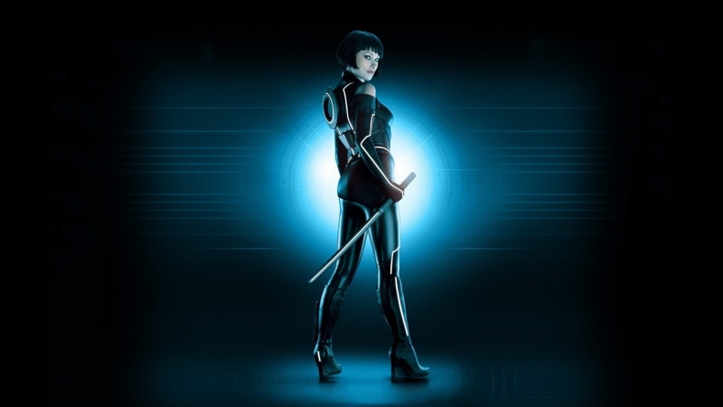 standing, Olivia Wilde, adult, indoors, night, movie poster, nightlife, Tron: Legacy, 1080P, studio shot, stage - performance space, back lit, music, clothing