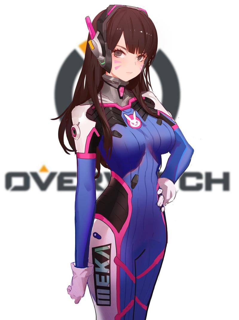 D.Va (Overwatch), running, clothing, communication, adult, technology, hair, helmet, anime girls, studio shot, female, Overwatch, bodysuit, women, sport