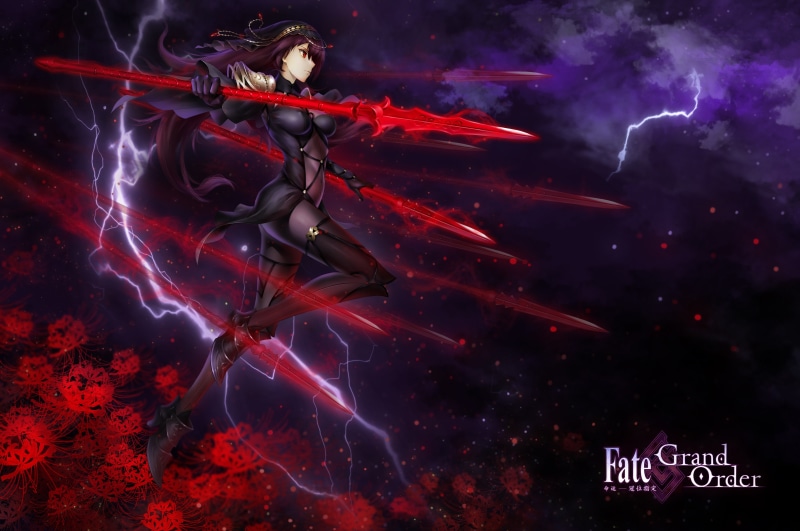 celebration, multi colored, motion, order, digital composite, no people, violet hair, red eyes, fate, spear, digital, Fate/Grand Order, firework - man made object