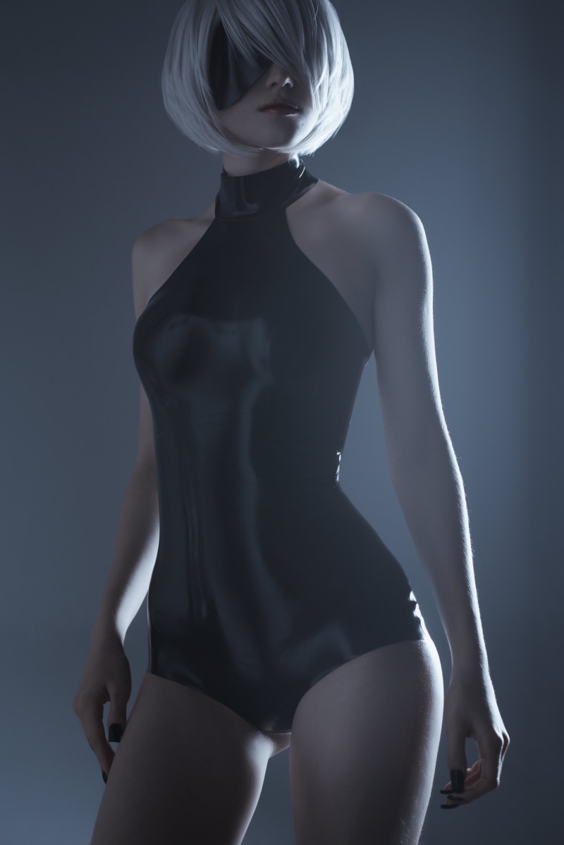 cosplay, 2B, women, video game characters, Shirogane Sama, model, white hair, 5K, Nier: Automata, bodysuit, 2B (Nier: Automata), short hair