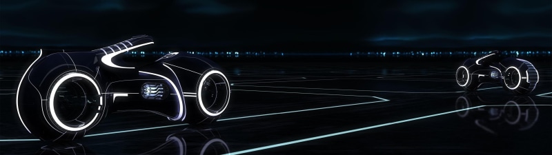 sky, illuminated, night, absence, long exposure, lighting equipment, dark, wheel, reflection, no people, water, performance, tron legacy light cycle movies multiple display