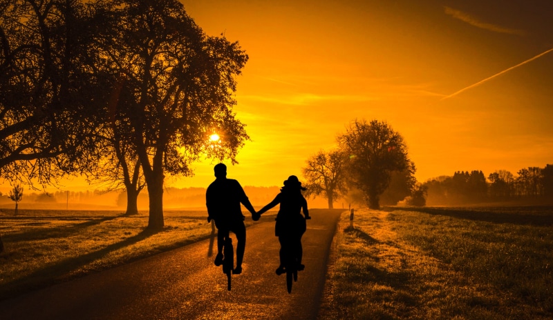 holding hands, couple - relationship, country, summer, love, sports, men, fun, illustration, walking, rear view, landscape, healthy, women, couple, lifestyle