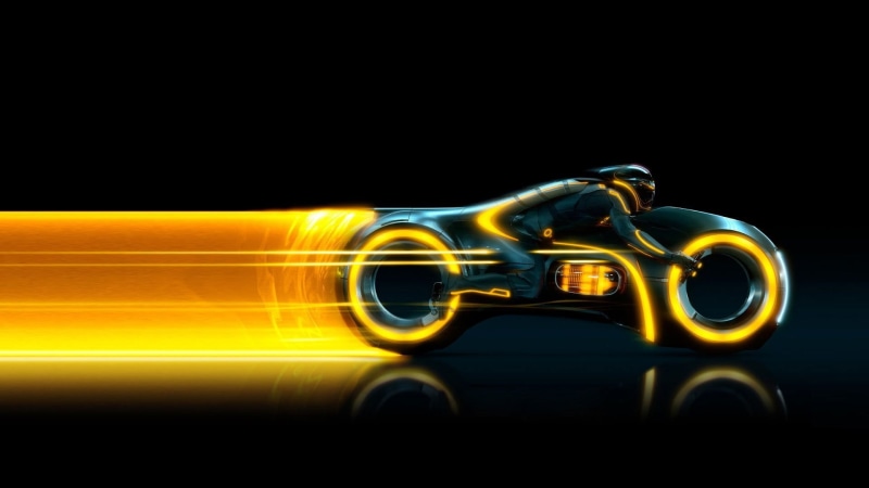car, digital, blurred motion, communication, night, wheel, transportation, glowing, no people, illuminated, long exposure, Light Cycle, futuristic