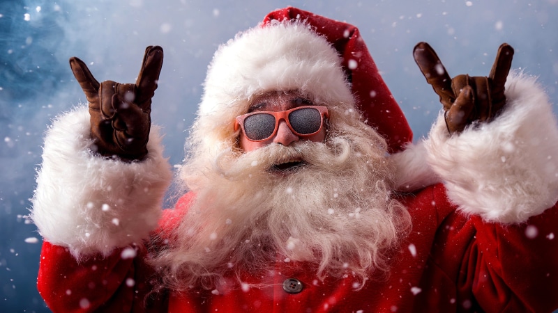 funny, horns, sunglasses, santa claus, 4K, christmas, hands, sign, fingers, devil horns, devil horns hands, sunglass, xmas, devil horns hand