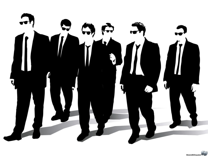 walking, group of people, digital composite, men, real people, people, suit, white background, movies, clothing, Quentin Tarantino, s, full length, sunglasses
