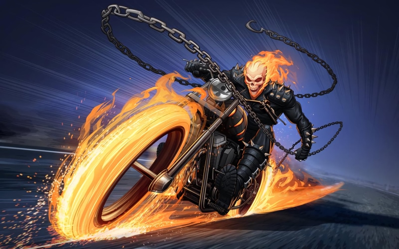 Fire, Marvel Comics, Comics, 2K, Bike, Chain, Ghost Rider