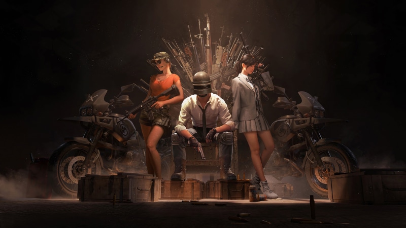 weapons, man, players unknown battleground, 4K, rifle, gun, game, girls, PUBG, machine gun, bike