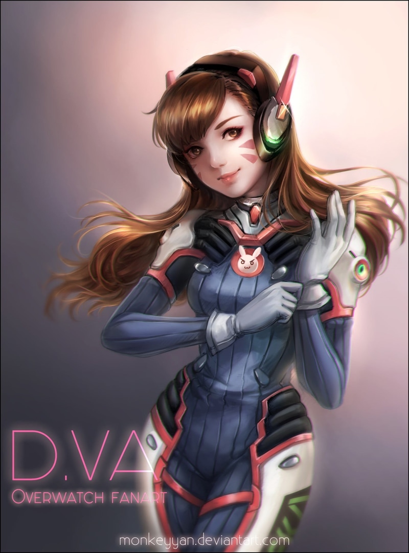 women, young adult, Overwatch, studio shot, va, looking at camera, headphones, bodysuit, fan, hairstyle, brunette, one person, adult, fashion, portrait