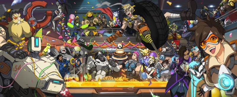 Reinhardt (Overwatch), city, Doomfist (Overwatch), Symmetra (Overwatch), representation, Zarya (Overwatch), choice, male likeness, outdoors, Junkrat (Overwatch)