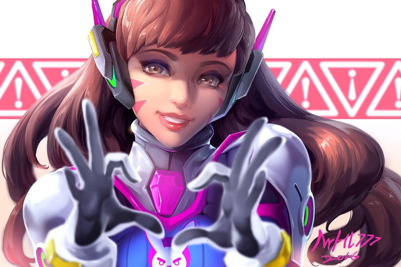 Overwatch, D.Va (Overwatch), bodysuit, brown eyes, long hair, 1080P, brunette, headphones