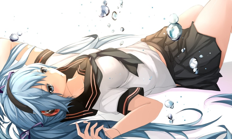 real people, medical equipment, water, nature, indoors, day, lying down, Vocaloid, blue hair, lifestyles, sunlight, 1080P, high angle view, glasses, Hatsune Miku