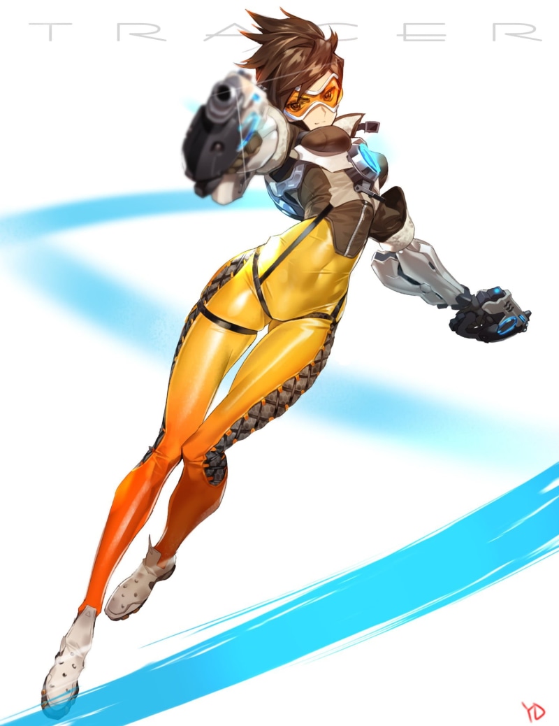 multi colored, computer Graphic, people, beauty, bodysuit, low angle view, one person, excitement, lifestyles, backgrounds, motion, short hair, Overwatch