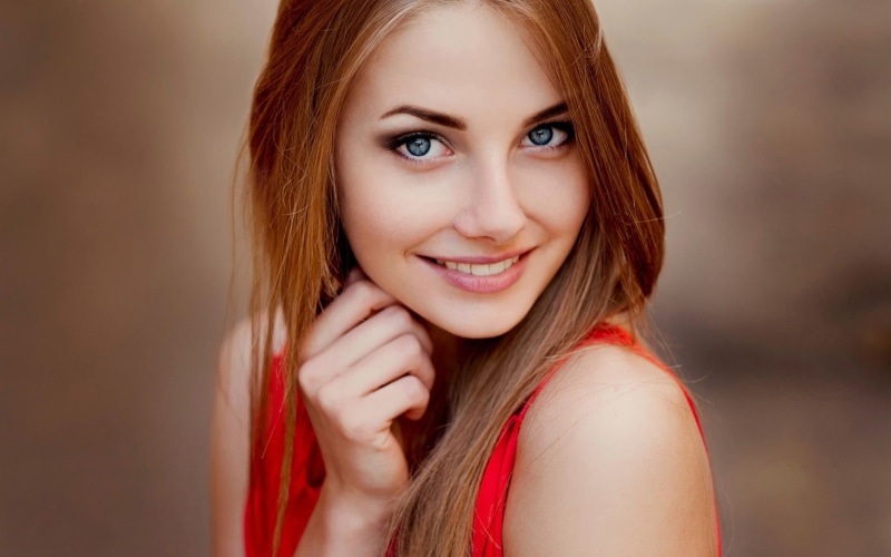 hairstyle, beauty, beautiful woman, portrait, blue eyes, looking at camera, happiness, 1080P, brown hair, redhead, teenager, women, smiling, young women