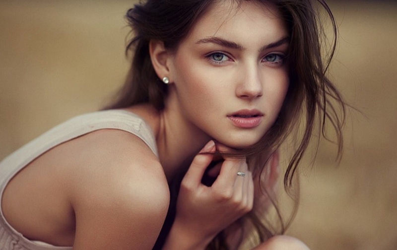 blue eyes, fashion, luxury, human face, long hair, contemplation, glamour, close-up, beautiful people, women, looking at viewer, modern, brown hair, hairstyle