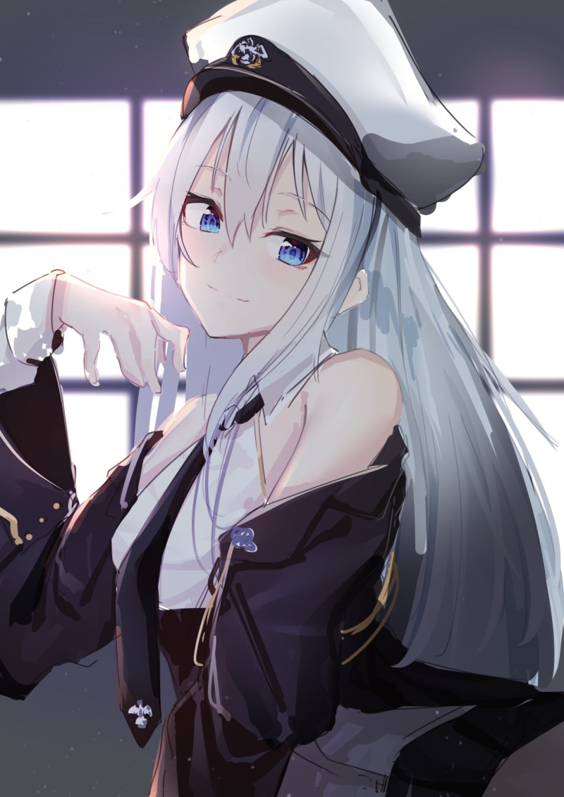 white hat, Enterprise (Azur Lane), Azur Lane, 720P, blue eyes, white hair
