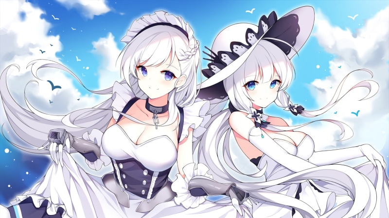 Illustrious (Azur Lane), Azur Lane, Long Hair, Belfast (Azur Lane), White Hair, Blue Eyes, Anime, Hat, Maid, 1080P