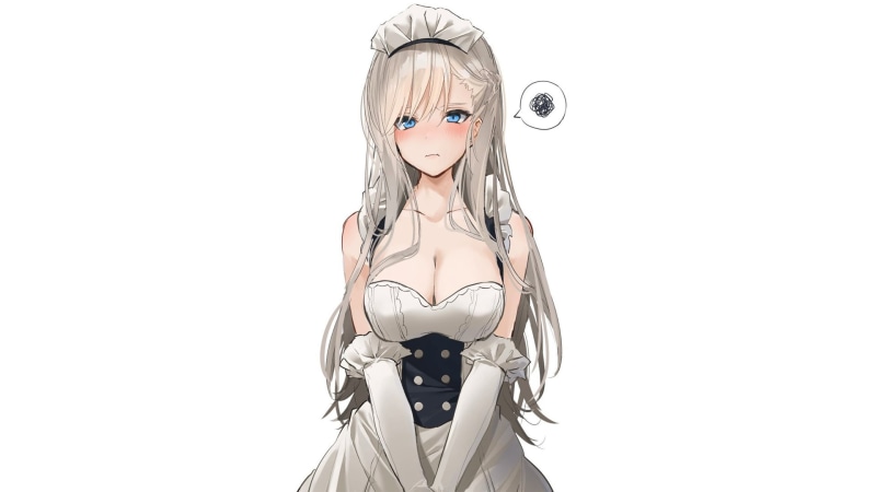 anime girls, simple background, anime, 1080P, maid, looking at viewer, silver hair, manga, white background, Belfast (Azur Lane), Azur Lane, blush, long