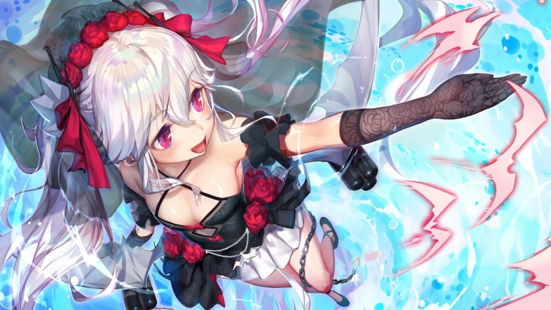 vampires, gloves, anime girls, hair ornament, chains, white hair, Vampire (Azur Lane), red eyes, long hair, dress, skirt, Azur Lane, Gorgeous Mushroom