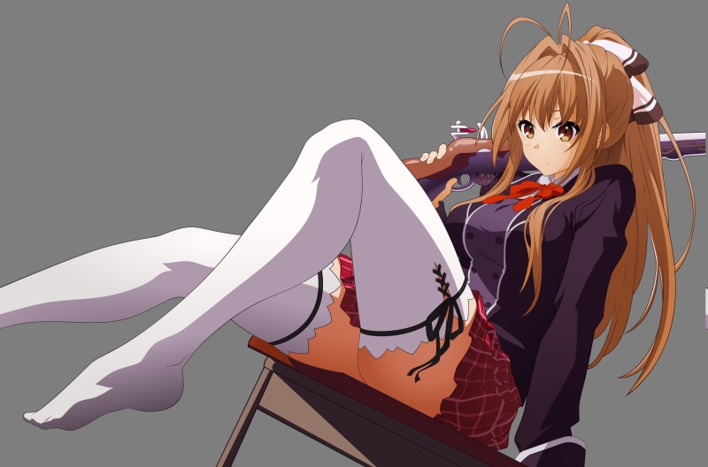 Long Hair, anime, scarf, art and craft, front view, stockings, hair, indoors, sexy anime, looking at camera, School Uniform, human representation, hairstyle