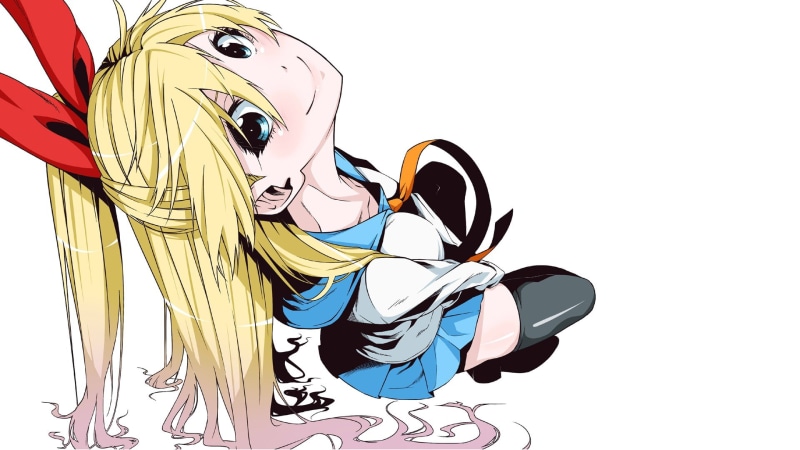 indoors, Nisekoi, no people, creativity, anime, anime girls, character, tie, studio shot, stockings, skirt, female, Kirisaki Chitoge, yellow, long hair
