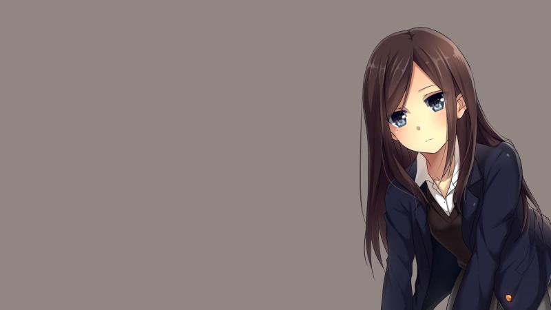 blue eyes, background, original characters, hair, blue, uniform, 1080P, brunette, long hair, anime girls, girls, characters, eyes, simple background, simple