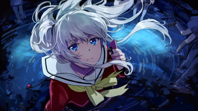 blue, 1080P, school uniform, uniform, tomori, hair, charlotte, white hair, blue eyes, anime, eyes, girls, anime girls, nao, school, tomori nao, artwork