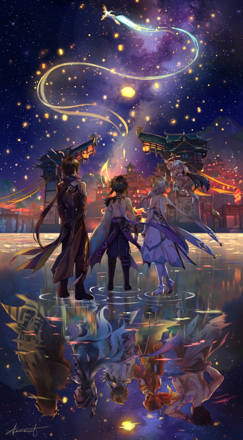 1080P, Zhongli (Genshin Impact), Genshin Impact, Paimon, Xiao(Genshin Impact), Lumine (Genshin Impact)