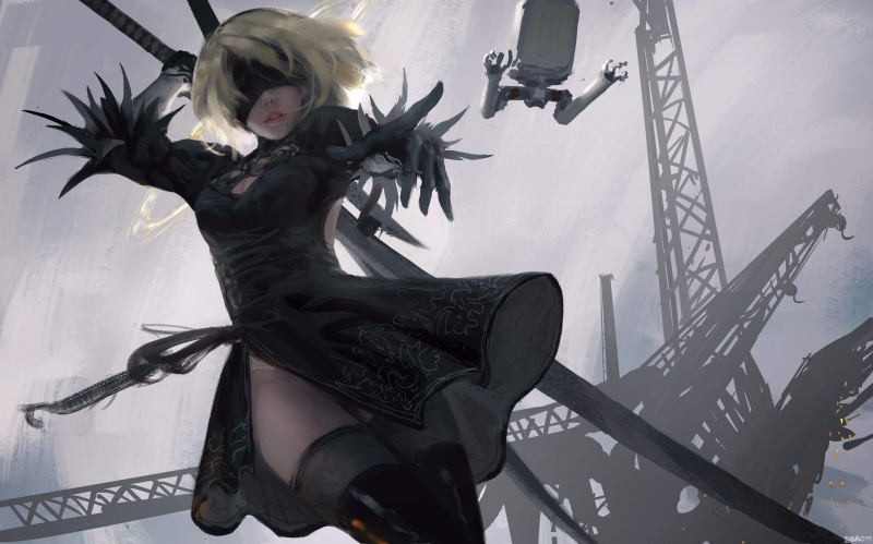 1080P, video games, Nier: Automata, thighs, A2 (Nier: Automata), thigh ...