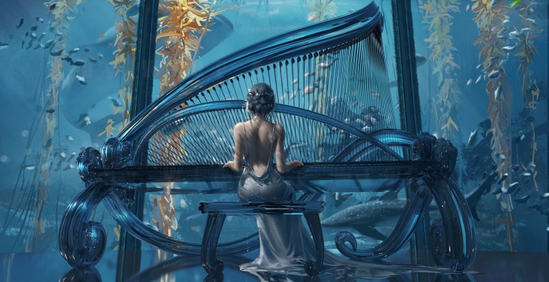 2K, fan art, dress, women, back, anime girls, sitting, digital painting, artwork, digital art, WLOP