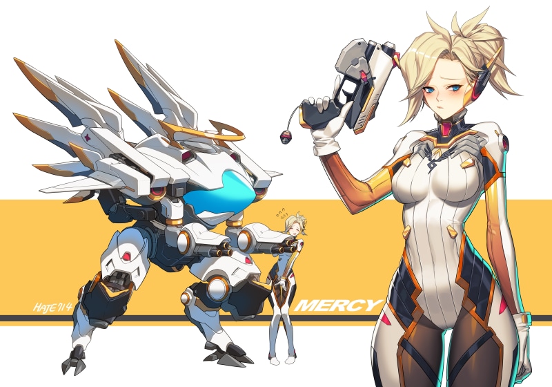 human representation, studio shot, art and craft, men, standing, anime, Mercy (Overwatch), fashion, full length, vector, young adult, short hair, women