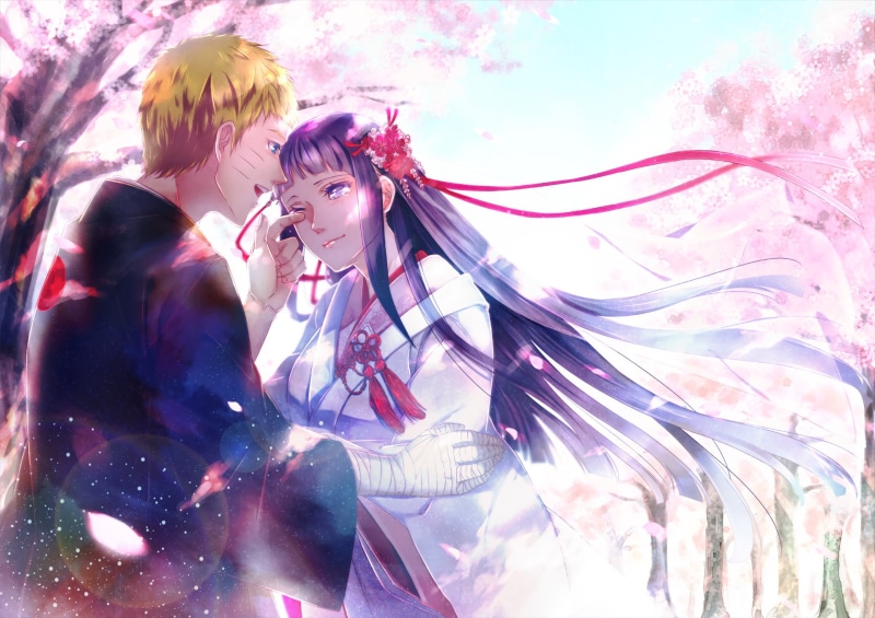 Naruto Uzumaki, togetherness, beautiful woman, purple, nature, fashion, character, hair, Naruto, Hinata Hyūga, female, young adult, people, waist up, 1080P