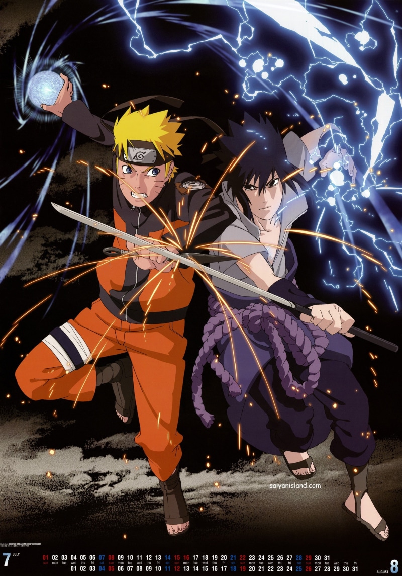 2K, uzumaki, sasuke, hd, calendar, Naruto: Shippuden, rasengan, anime, shippuden, x, Uchiha Sasuke, chidori, uchiha, naruto, art
