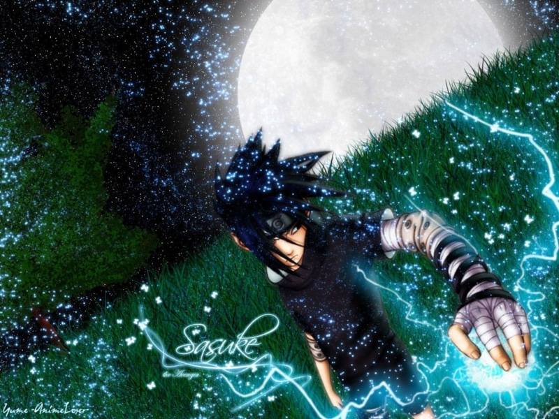Naruto, saske, art, hd, 480P, chidori, anime