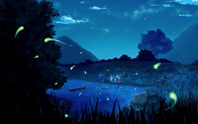shippuden, sky, Kakashi Hatake, 1080P, night, hatake, lakes, uchiha, Haruno Sakura, Naruto: Shippuden, naruto, hd, art, haruno, anime, sakura, team, Fireflies
