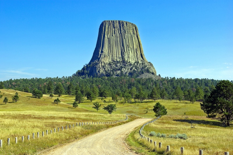 grooves, devils tower, outdoors, wyoming, growth, plant, america, usa, green color, no people, scenics - nature, grass, national, environment, road, beauty in nature